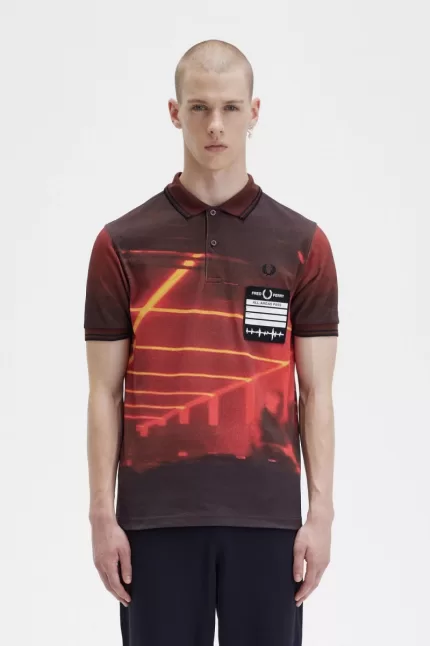 Fred Perry Graphic Print Men’s Shirt Stadium Red UKQNX1037