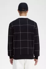 Fred Perry Grid Detail Men’s Sweatshirts Black RJFDA5273