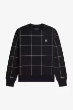 Fred Perry Grid Detail Men’s Sweatshirts Black RJFDA5273