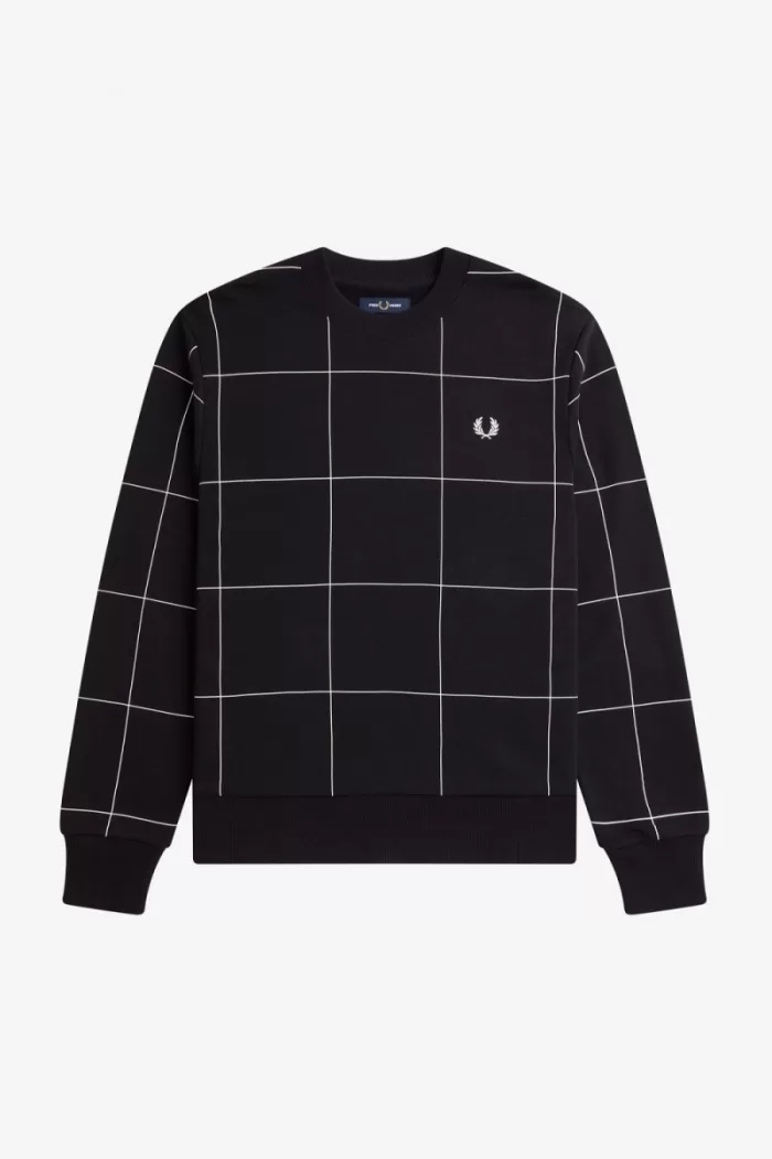 Fred Perry Grid Detail Men’s Sweatshirts Black RJFDA5273