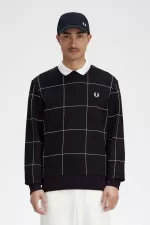 Fred Perry Grid Detail Men’s Sweatshirts Black RJFDA5273