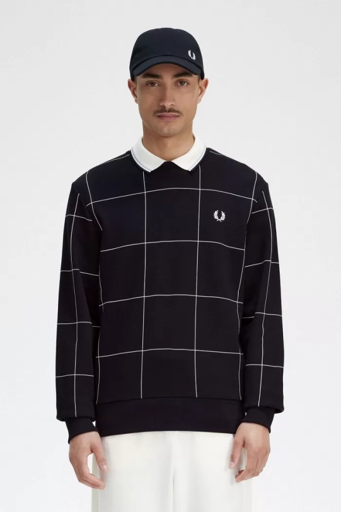 Fred Perry Grid Detail Men’s Sweatshirts Black RJFDA5273