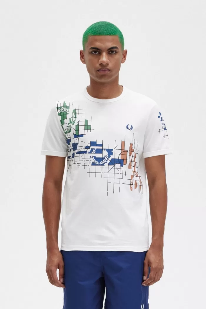 Fred Perry Grid Print Men’s T-Shirt Snow White NCOWG1024