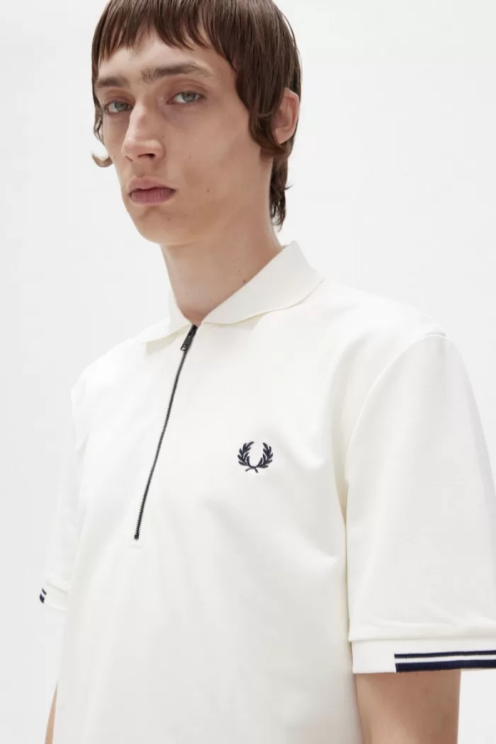 Fred Perry Half Zip Men’s Polo Shirt Beige BOQYU3270