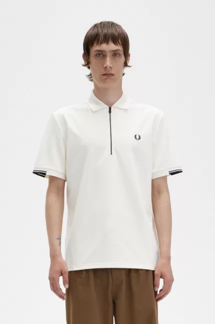 Fred Perry Half Zip Men’s Polo Shirt Beige BOQYU3270