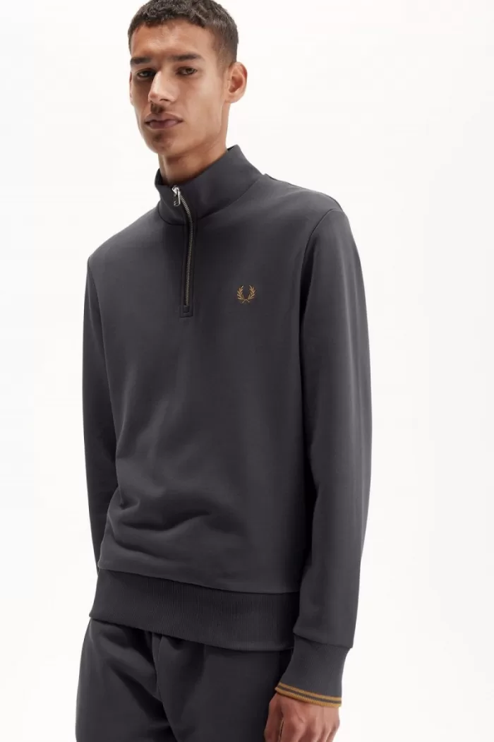 Fred Perry Half Zip Men’s Sweatshirts Anchor Grey Dark Coffee POLXB5109