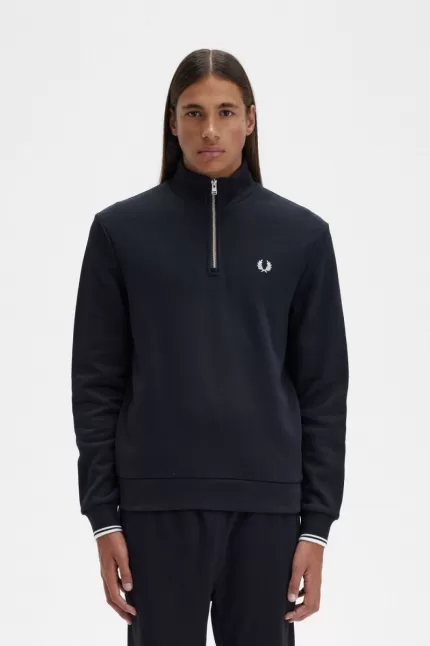 Fred Perry Half Zip Men’s Sweatshirts Black LXZRO6421