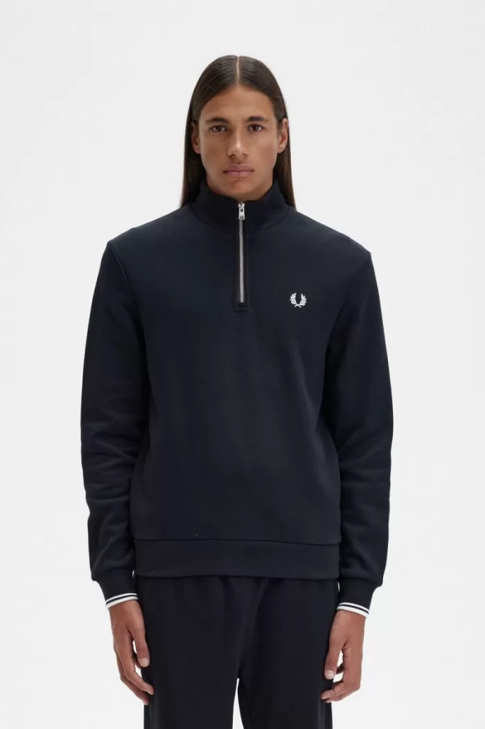 Fred Perry Half Zip Men’s Sweatshirts Black LXZRO6421