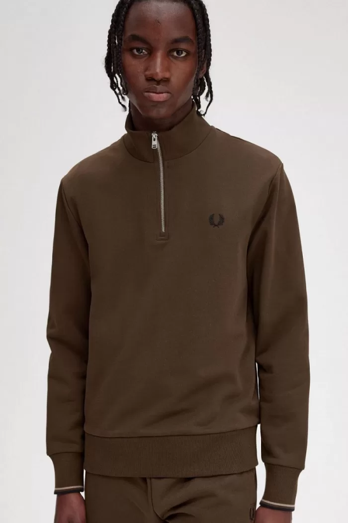 Fred Perry Half Zip Men’s Sweatshirts Burnt Tobacco FZWOX2910