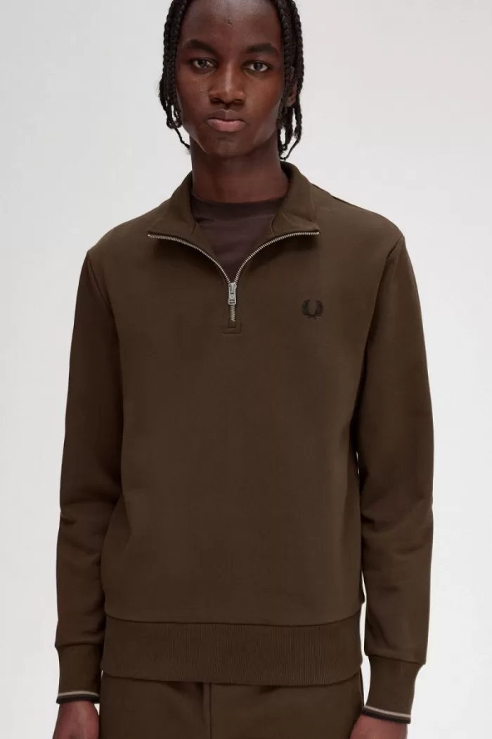 Fred Perry Half Zip Men’s Sweatshirts Burnt Tobacco FZWOX2910