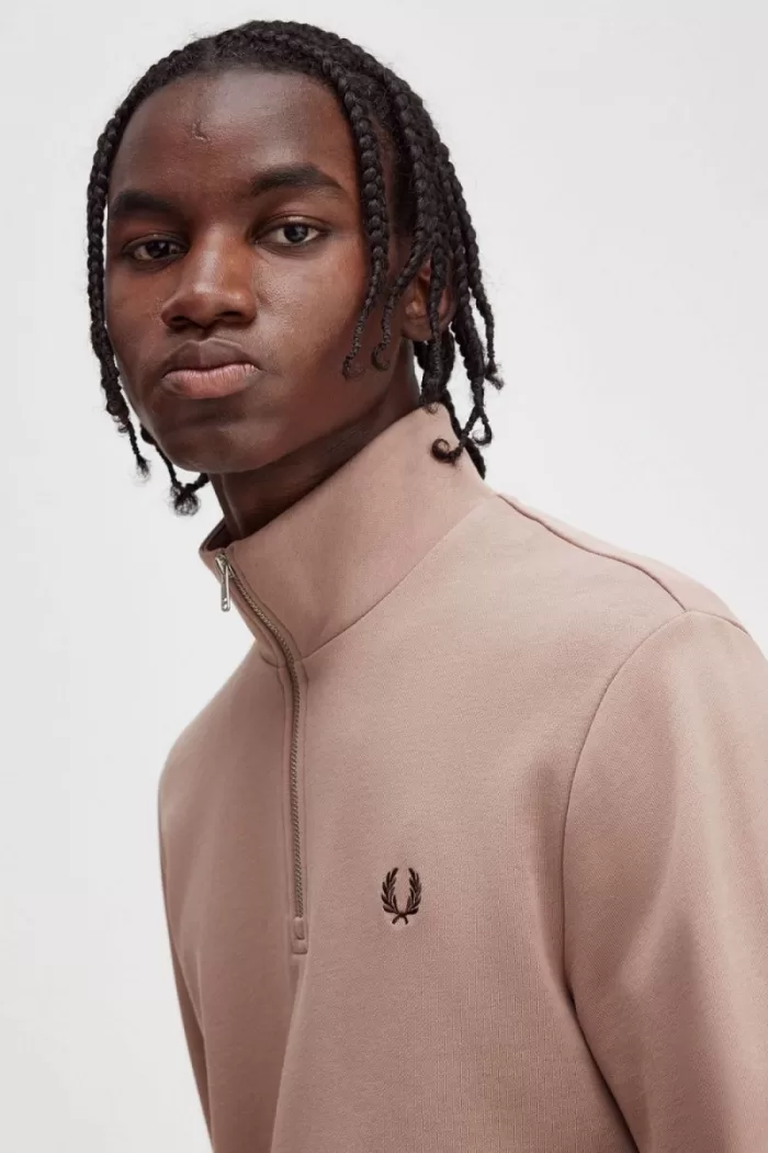 Fred Perry Half Zip Men’s Sweatshirts Dark Pink SMKLT6203