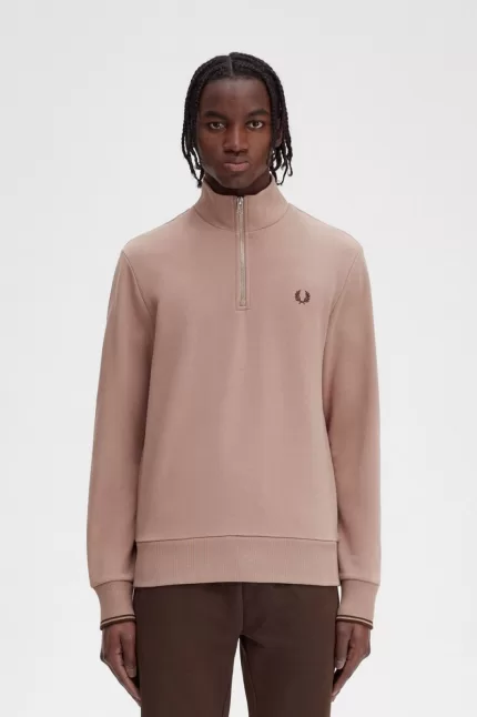 Fred Perry Half Zip Men’s Sweatshirts Dark Pink SMKLT6203