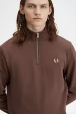 Fred Perry Half Zip Men’s Sweatshirts Dark Red Warm Grey LZGQO2318