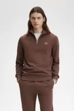 Fred Perry Half Zip Men’s Sweatshirts Dark Red Warm Grey LZGQO2318