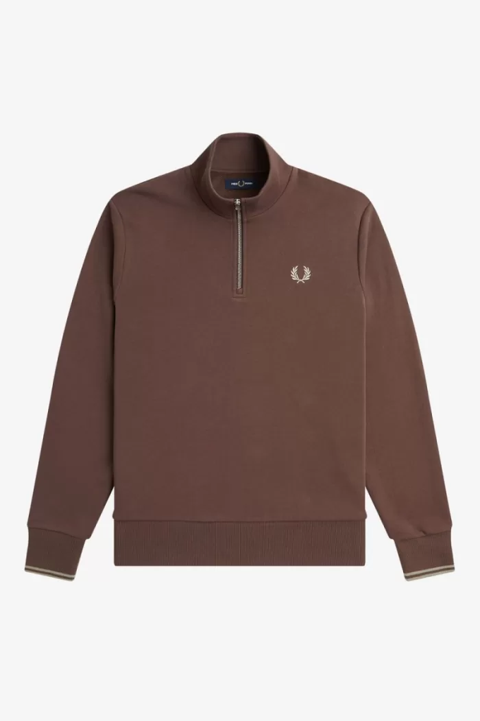 Fred Perry Half Zip Men’s Sweatshirts Dark Red Warm Grey LZGQO2318