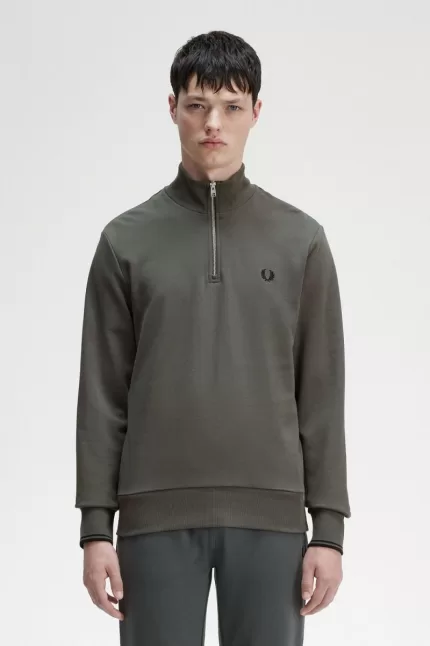 Fred Perry Half Zip Men’s Sweatshirts Field Green UZROA6205