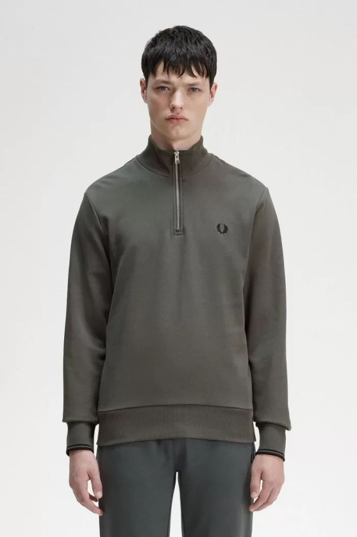 Fred Perry Half Zip Men’s Sweatshirts Field Green UZROA6205