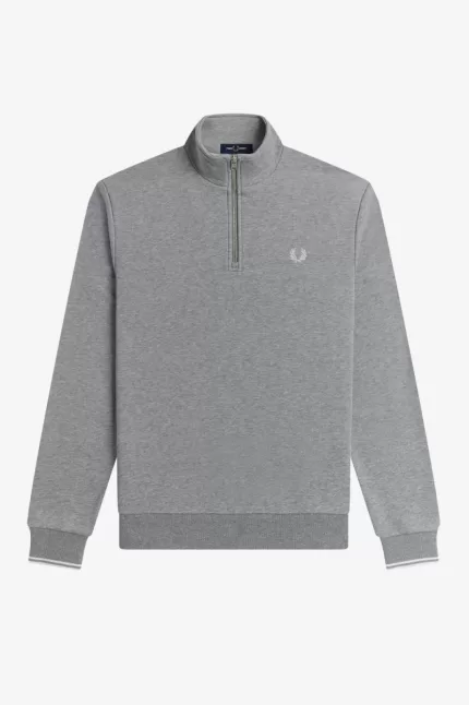 Fred Perry Half Zip Men’s Sweatshirts Grey QORWK5897