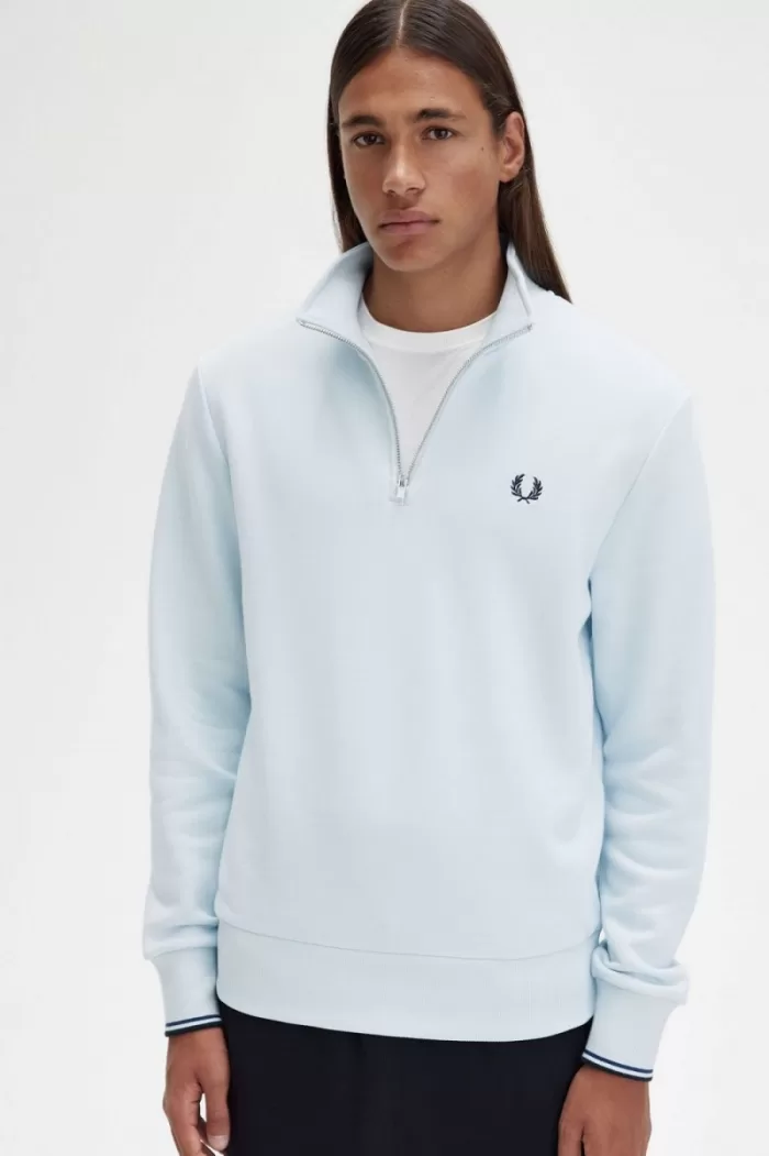 Fred Perry Half Zip Men’s Sweatshirts Light Aqua EOFSB7103