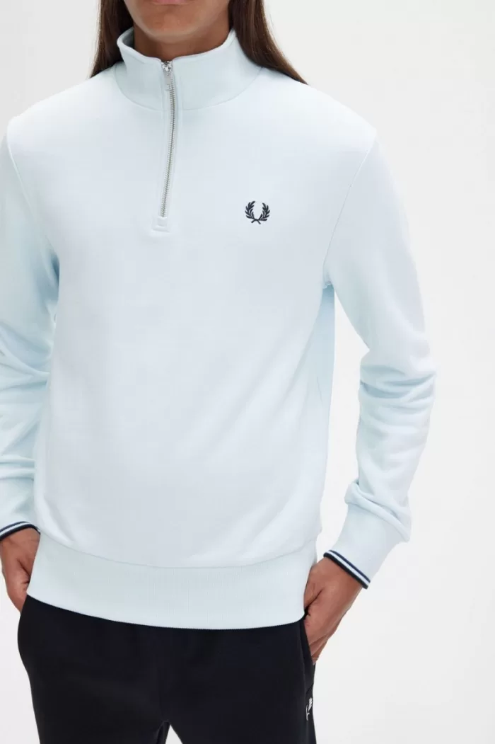 Fred Perry Half Zip Men’s Sweatshirts Light Aqua EOFSB7103