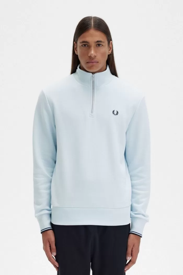 Fred Perry Half Zip Men’s Sweatshirts Light Aqua EOFSB7103