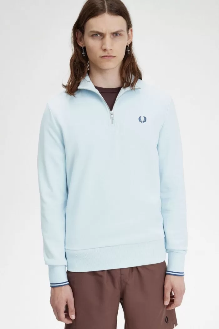 Fred Perry Half Zip Men’s Sweatshirts Light Aqua Midnight Blue QMWVD5136