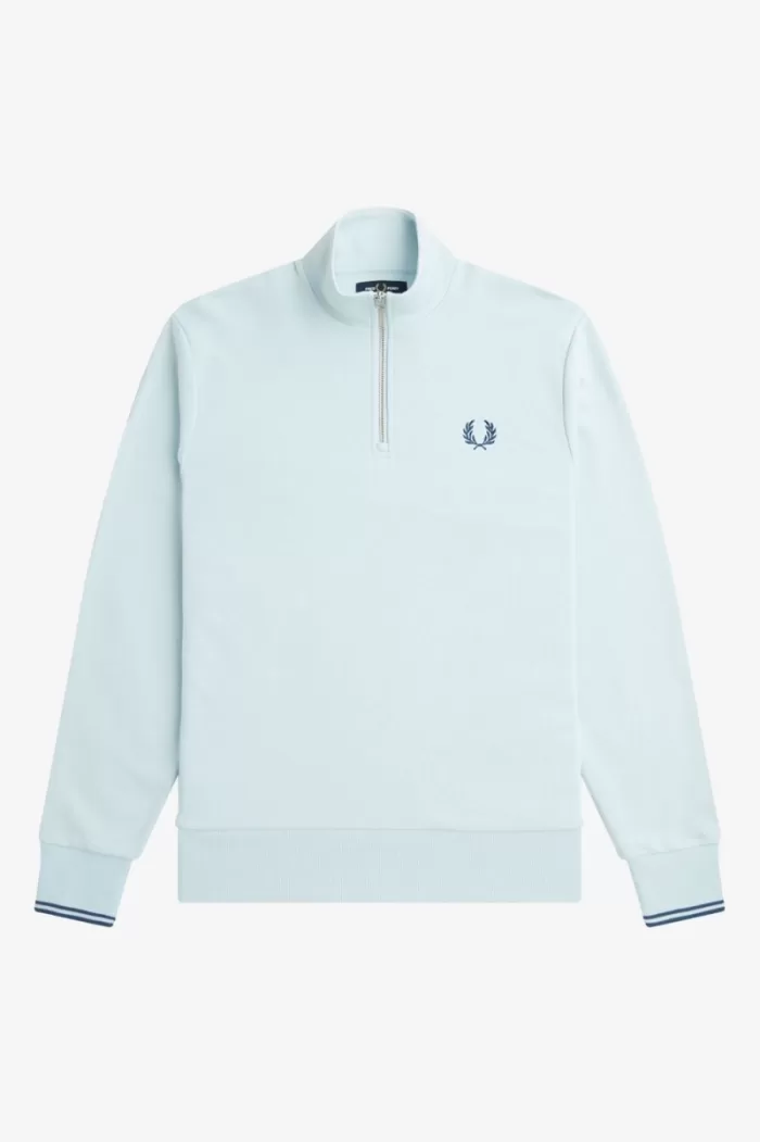 Fred Perry Half Zip Men’s Sweatshirts Light Aqua Midnight Blue QMWVD5136