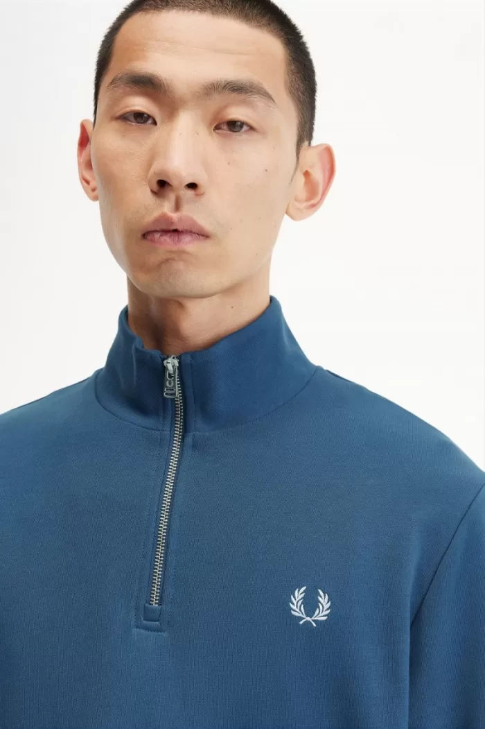 Fred Perry Half Zip Men’s Sweatshirts Midnight Blue Light Aqua KLDNJ3901