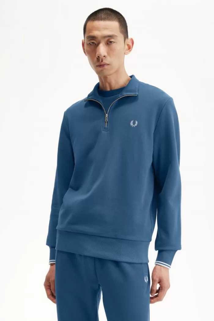 Fred Perry Half Zip Men’s Sweatshirts Midnight Blue Light Aqua KLDNJ3901