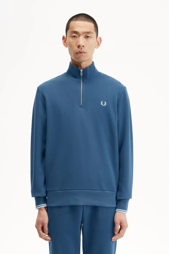 Fred Perry Half Zip Men’s Sweatshirts Midnight Blue Light Aqua KLDNJ3901