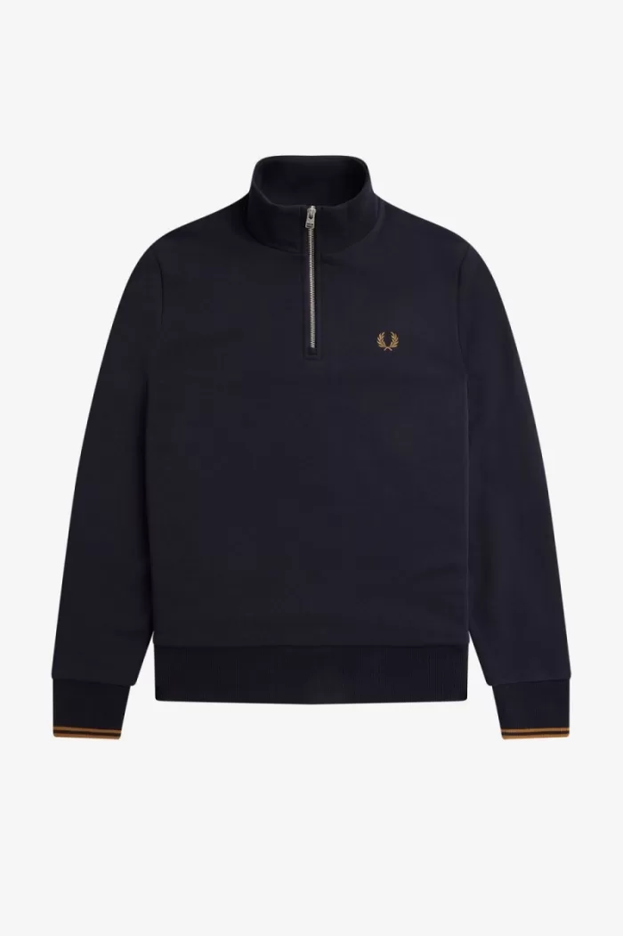 Fred Perry Half Zip Men’s Sweatshirts Navy Dark Coffee KADUN1058