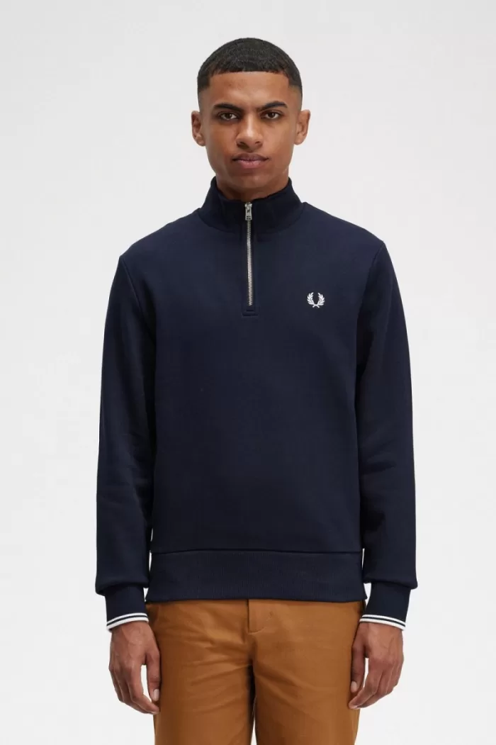 Fred Perry Half Zip Men’s Sweatshirts Navy NYRHV1529