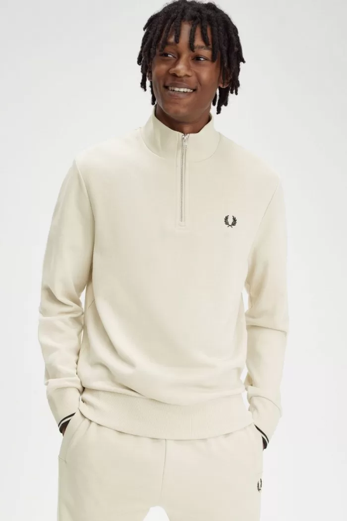 Fred Perry Half Zip Men’s Sweatshirts Oatmeal Black QTMSJ8643