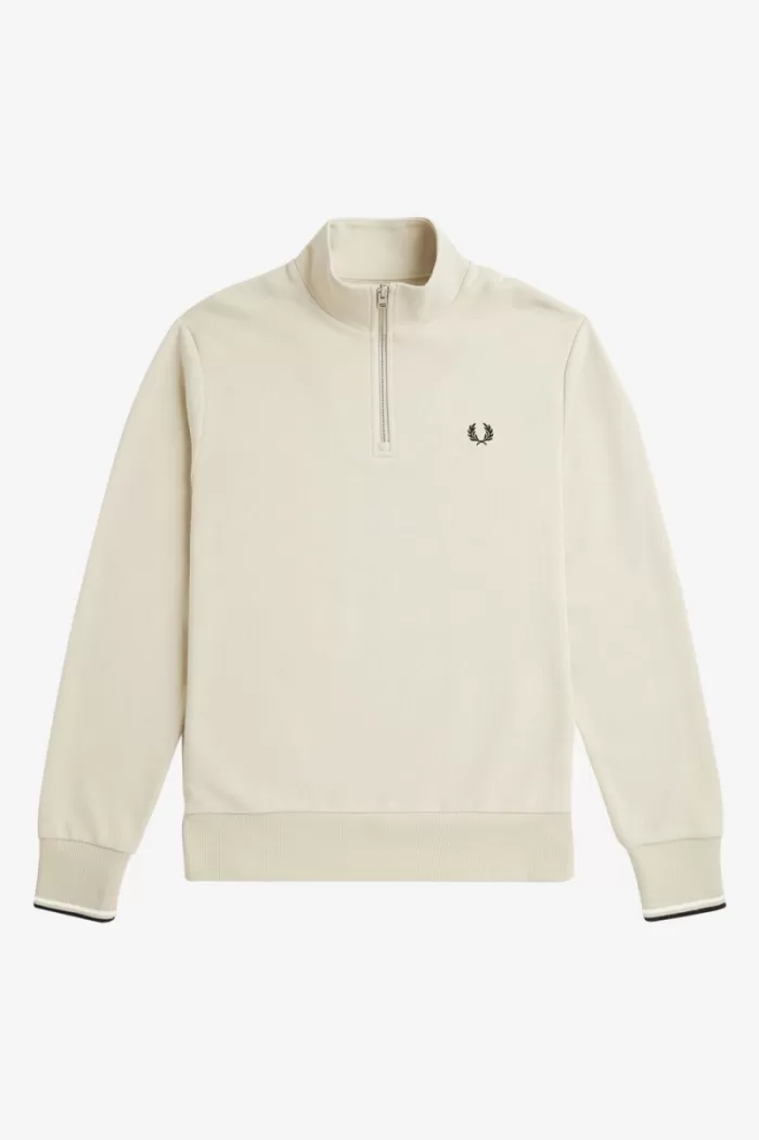 Fred Perry Half Zip Men’s Sweatshirts Oatmeal Black QTMSJ8643