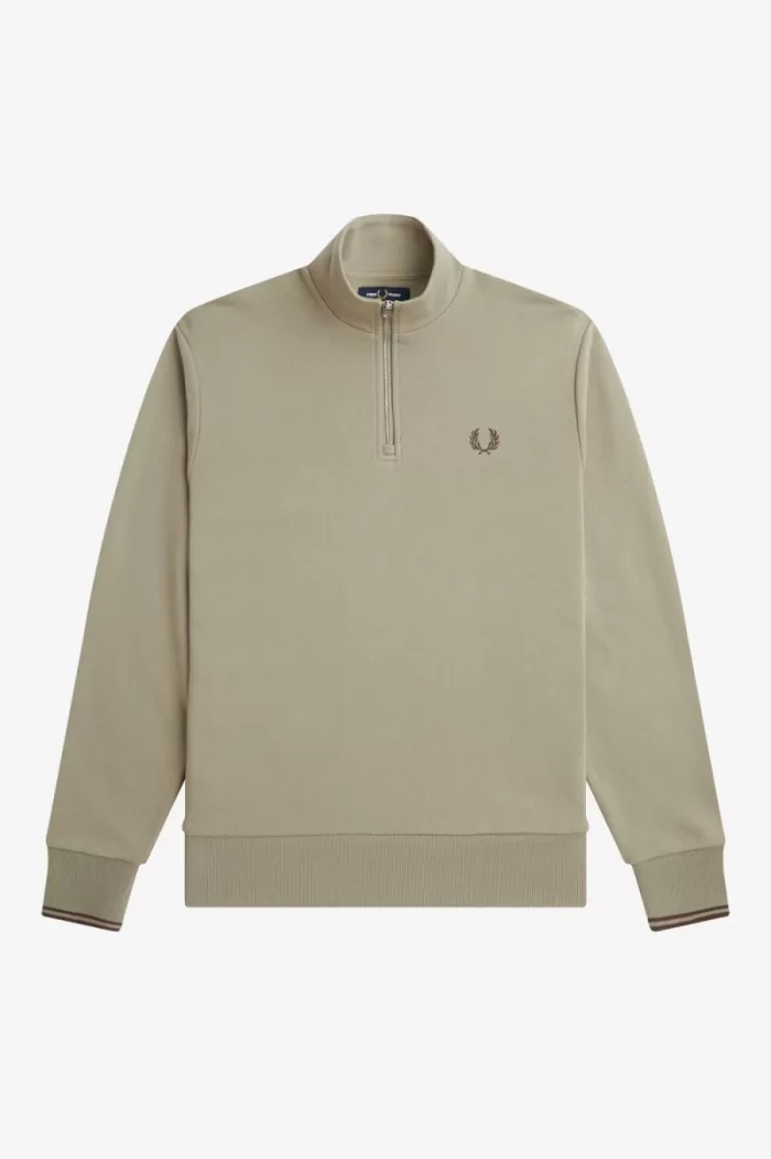 Fred Perry Half Zip Men’s Sweatshirts Warm Grey Dark Red ZWUPM7295