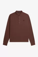 Fred Perry Honeycomb Cotton Long Sleeve Men’s Polo Shirt Whisky Brown CRSBD5321