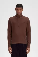 Fred Perry Honeycomb Cotton Long Sleeve Men’s Polo Shirt Whisky Brown CRSBD5321