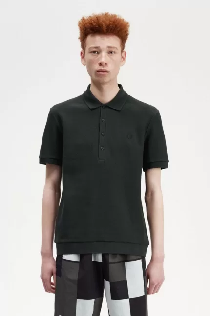 Fred Perry Honeycomb Cotton Men’s Polo Shirt Night Green DYBTA9328