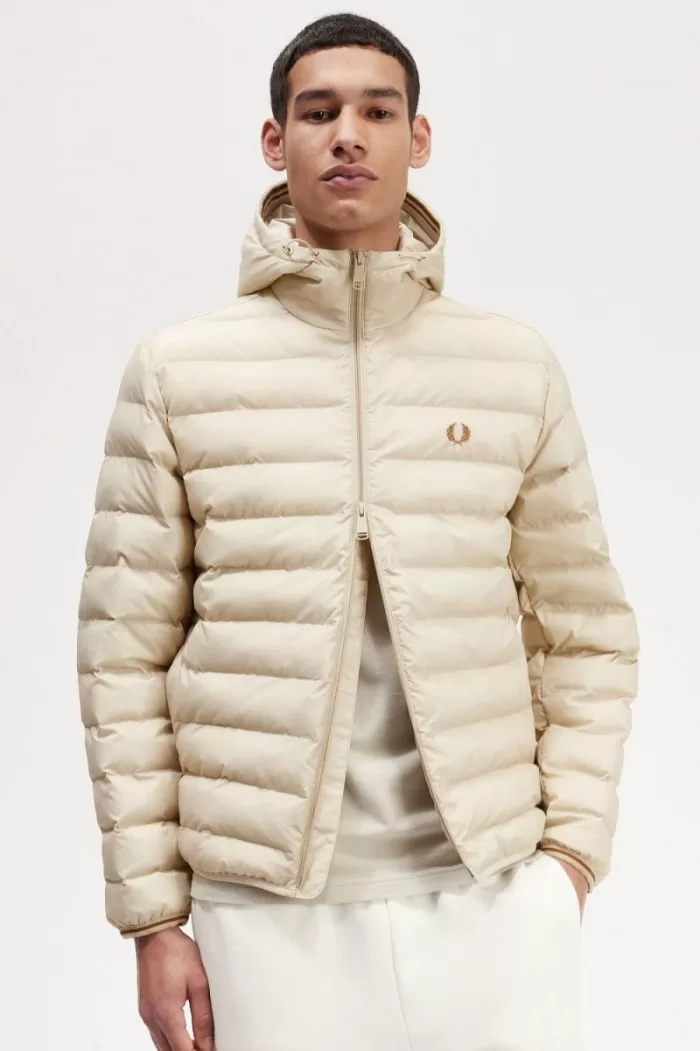 Fred Perry Hooded Insulated Men’s Jackets Oatmeal DIONP0852