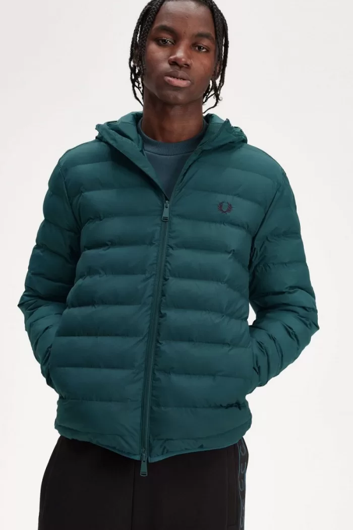 Fred Perry Hooded Insulated Men’s Jackets Petrol Blue YPOAF7842