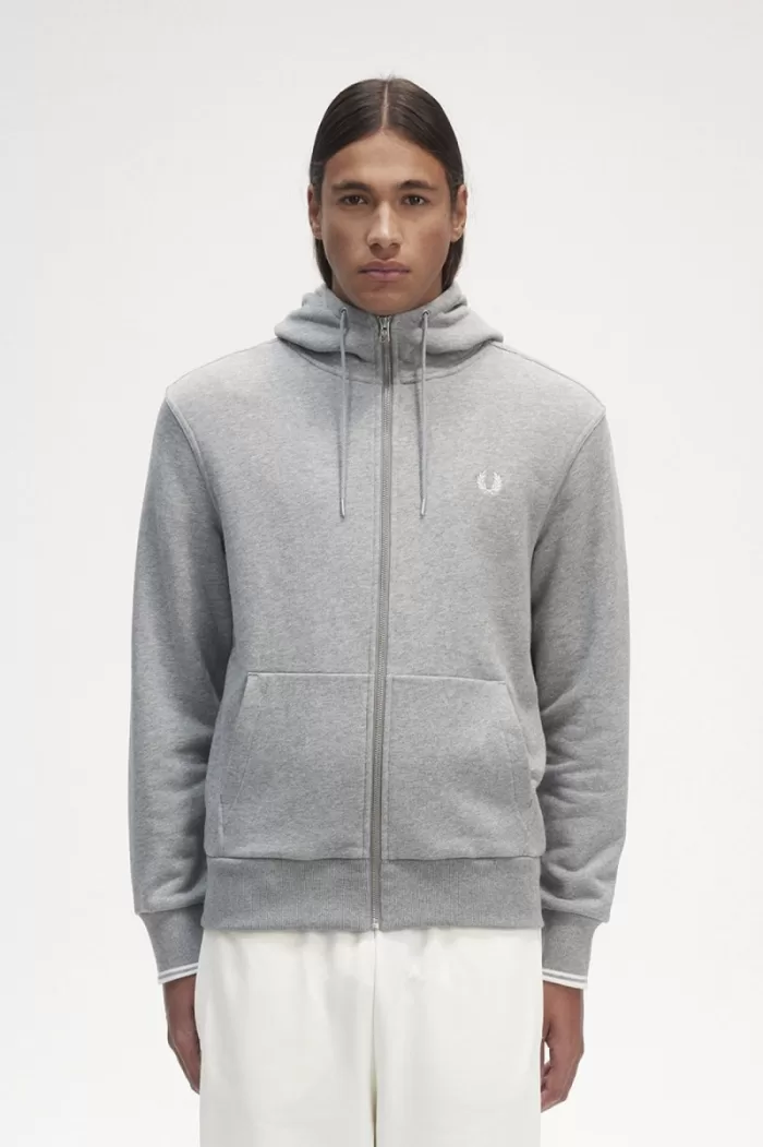 Fred Perry Hooded Zip Through Men’s Sweatshirts Grey LZGWF1780