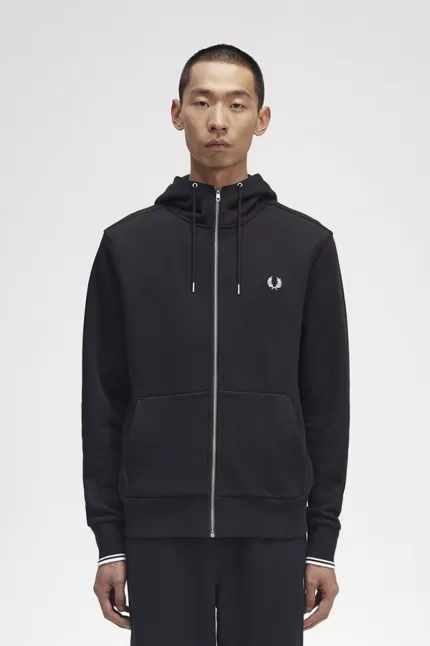 Fred Perry Hooded Zip Through Men’s Sweatshirts Black IFJXL8302