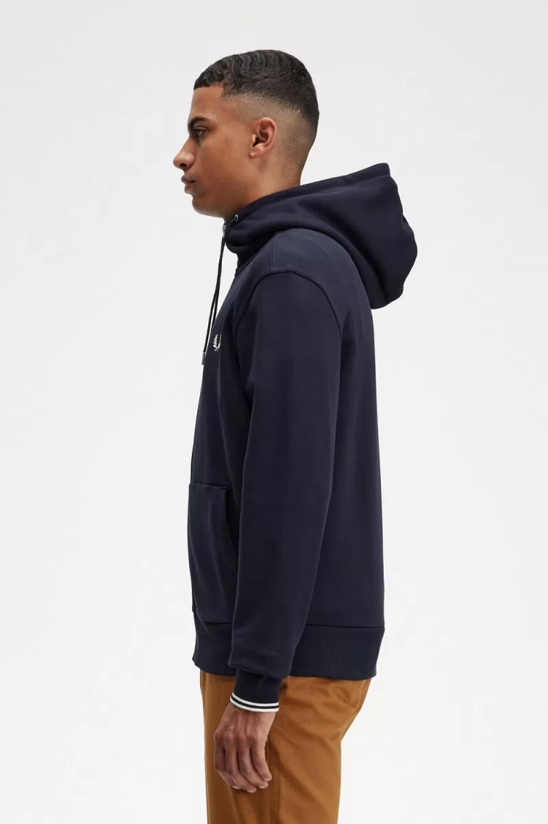 Fred Perry Hooded Zip Through Mens Sweat 56 1 ZOOM - Fred Perry Hooded Zip Through Men's Sweatshirts Navy PENVI1976