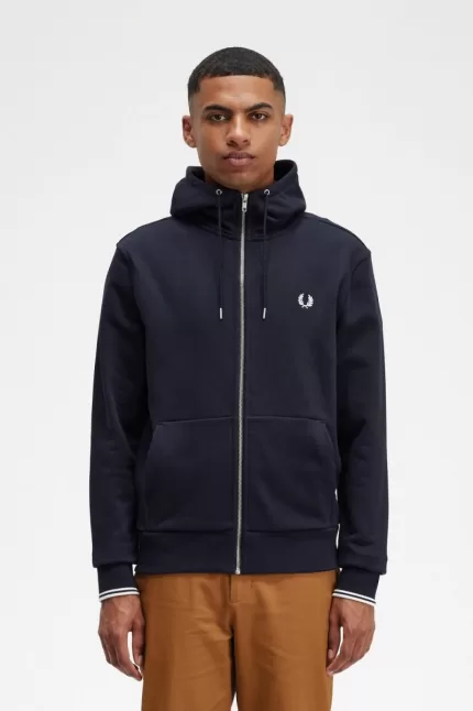 Fred Perry Hooded Zip Through Men’s Sweatshirts Navy PENVI1976