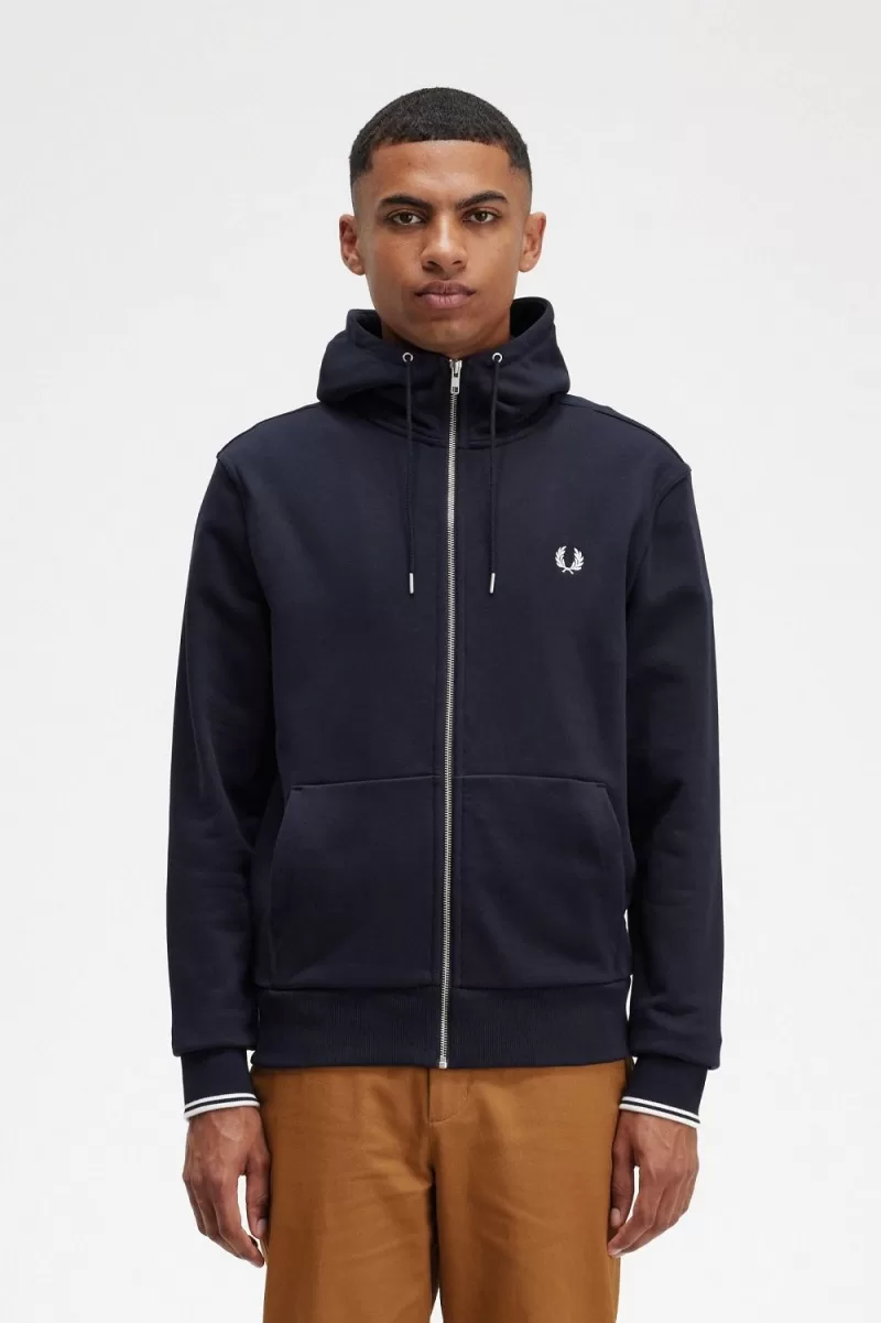 Fred Perry Hooded Zip Through Mens Sweat 56 ZOOM - Fred Perry Hooded Zip Through Men's Sweatshirts Navy PENVI1976