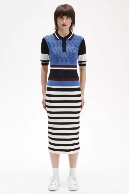 Fred Perry Jacquard Knitted Stripe Women’s Dress Twilight Blue QJMKX9468