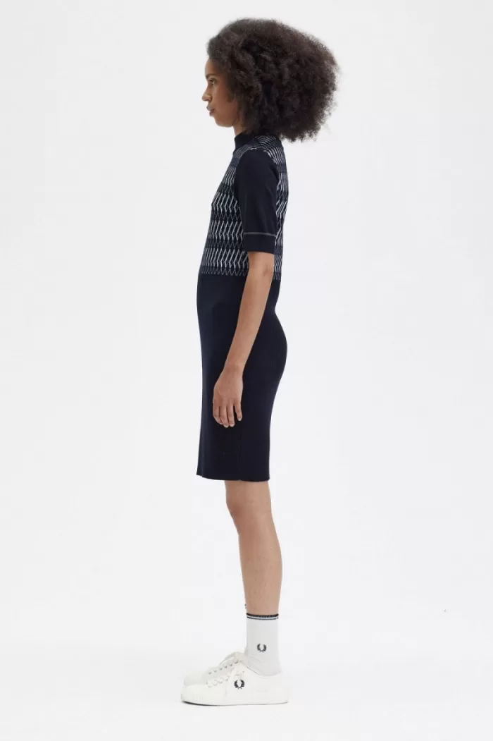 Fred Perry Jacquard Knitted Women’s Dress Navy RUMZN3184