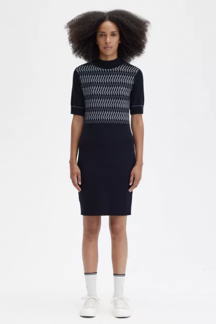 Fred Perry Jacquard Knitted Women’s Dress Navy RUMZN3184