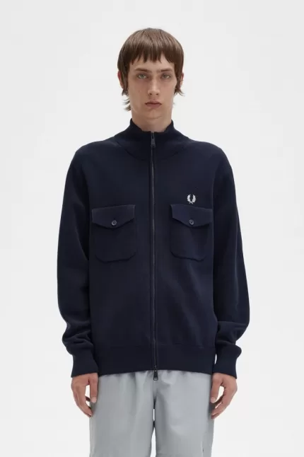 Fred Perry Knitted Men’s Track Jackets Navy VUYKF1760