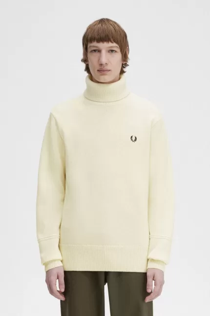 Fred Perry Knitted Roll Neck Men’s Jumper Beige VUJLQ3016